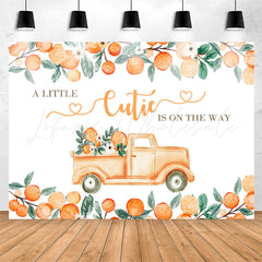 Lofaris Little Cutie On The Way Orange Baby Shower Backdrop