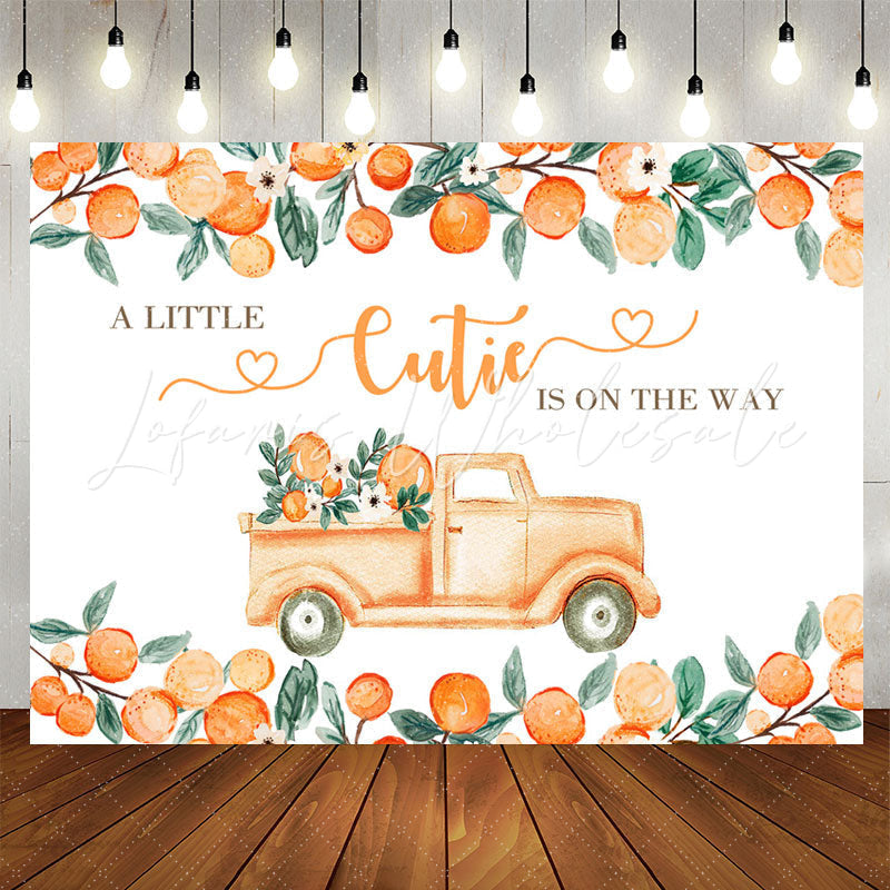 Lofaris Little Cutie On The Way Orange Baby Shower Backdrop