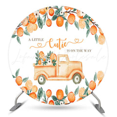 Lofaris Little Cutie Orange Truck Round Baby Shower Backdrop