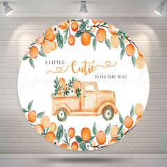 Lofaris Little Cutie Orange Truck Round Baby Shower Backdrop
