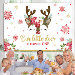 Lofaris Little Deer Is Turning One Snowflake Birthday Backdrop