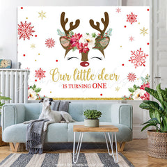 Lofaris Little Deer Is Turning One Snowflake Birthday Backdrop