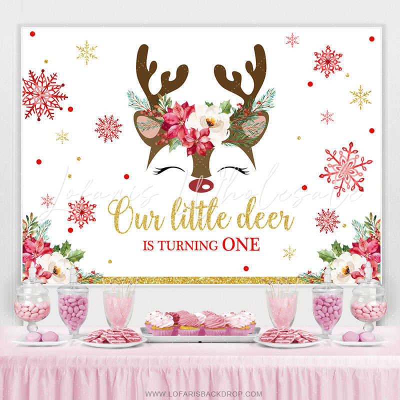 Lofaris Little Deer Is Turning One Snowflake Birthday Backdrop
