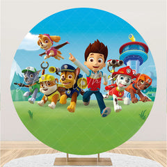 Lofaris Little Dogs And Glassland Round Boys Birthday Backdrop