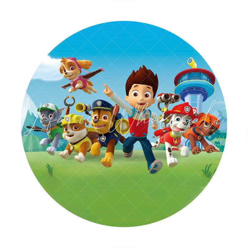 Lofaris Little Dogs And Glassland Round Boys Birthday Backdrop