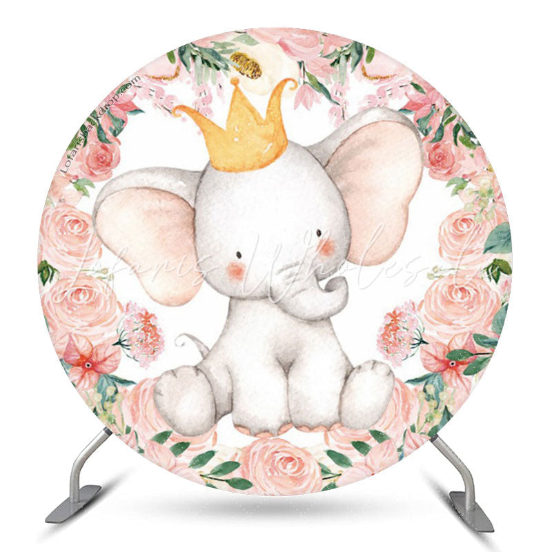 Lofaris Little Elephant Pink Floral Birthday Backdrop For Girls