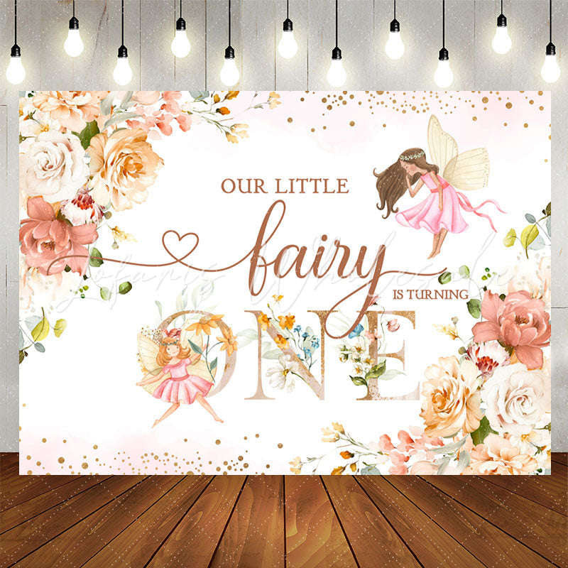 Lofaris Little Fairy Floral Glitter 1st Birthday Backdrop