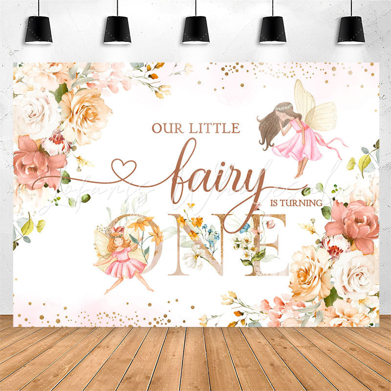 Lofaris Little Fairy Floral Glitter 1st Birthday Backdrop