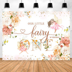 Lofaris Little Fairy Floral Glitter 1st Birthday Backdrop