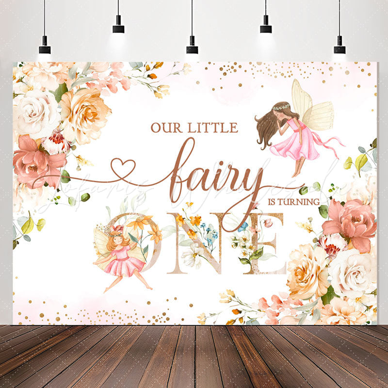 Lofaris Little Fairy Floral Glitter 1st Birthday Backdrop