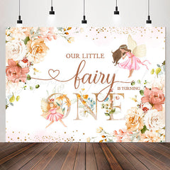 Lofaris Little Fairy Floral Glitter 1st Birthday Backdrop