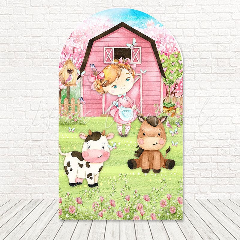 Little Farm Girl Animal Arch Backdrop for Fun Kids Party Events