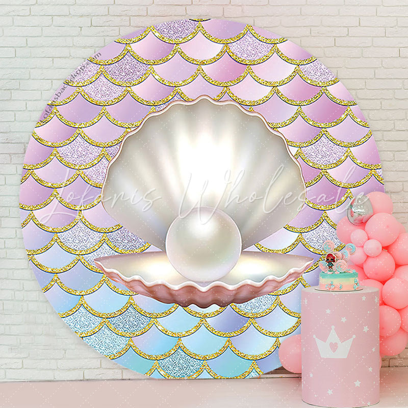 Lofaris Little Mermaid Pearl Round Party Backdrop Cover