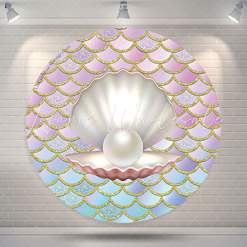 Lofaris Little Mermaid Pearl Round Party Backdrop Cover