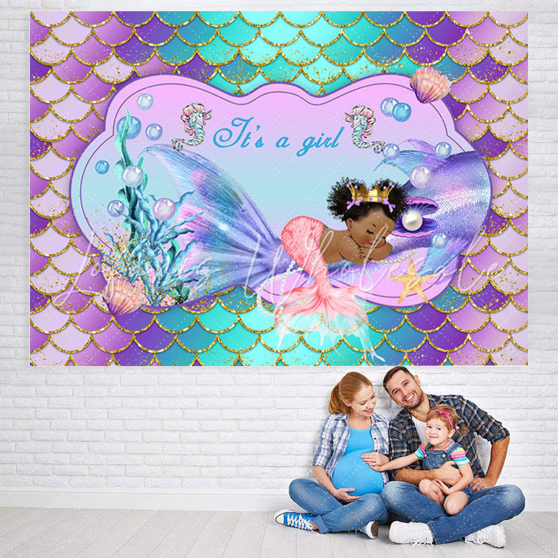 Lofaris Little Mermaid Purple Glitter Girl Baby Shower Backdrop