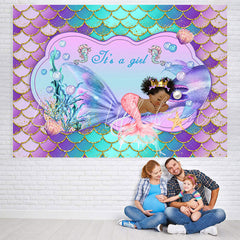 Lofaris Little Mermaid Purple Glitter Girl Baby Shower Backdrop