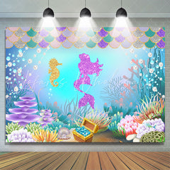 Lofaris Little Mermaid Purple Glitter Undersea World Backdrop