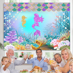 Lofaris Little Mermaid Purple Glitter Undersea World Backdrop