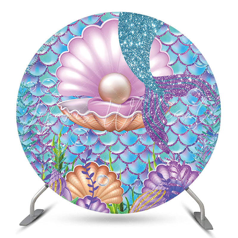 Lofaris Little Mermaid Tail Pearl Round Party Backdrop