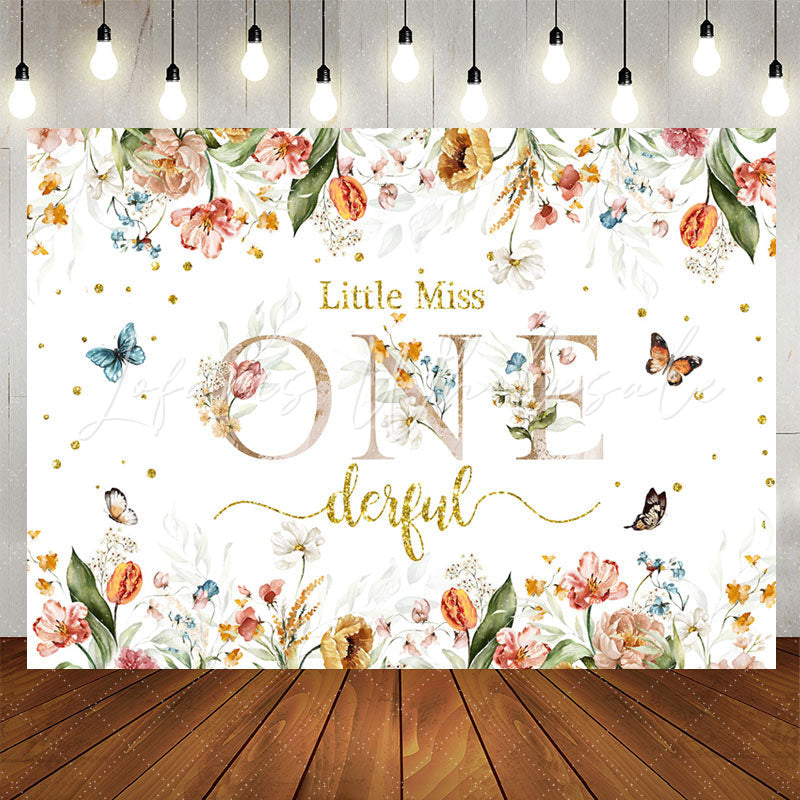 Lofaris Little Miss Floral 1st Birthday Backdrop For Girl