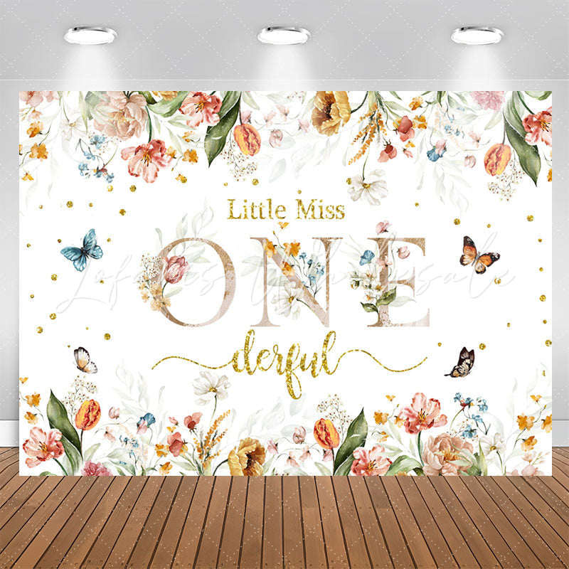 Lofaris Little Miss Floral 1st Birthday Backdrop For Girl