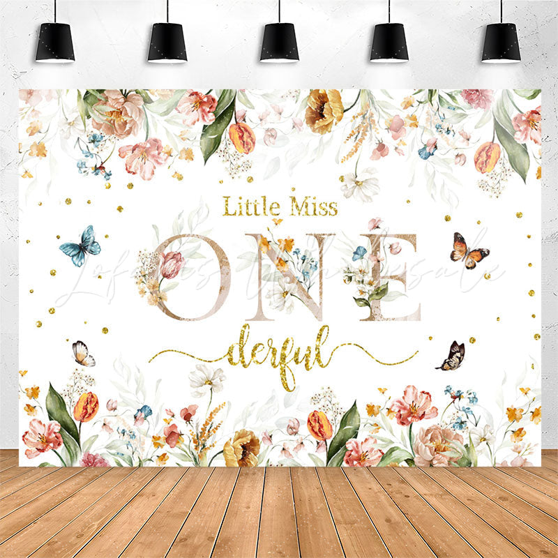 Lofaris Little Miss Floral 1st Birthday Backdrop For Girl