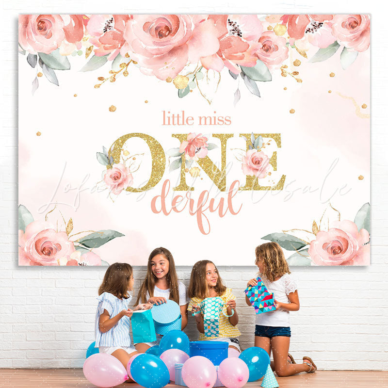 Lofaris Little Miss One Floral Themed Birthday Backdrop for Girls