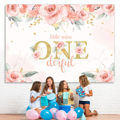 Lofaris Little Miss One Floral Themed Birthday Backdrop for Girls
