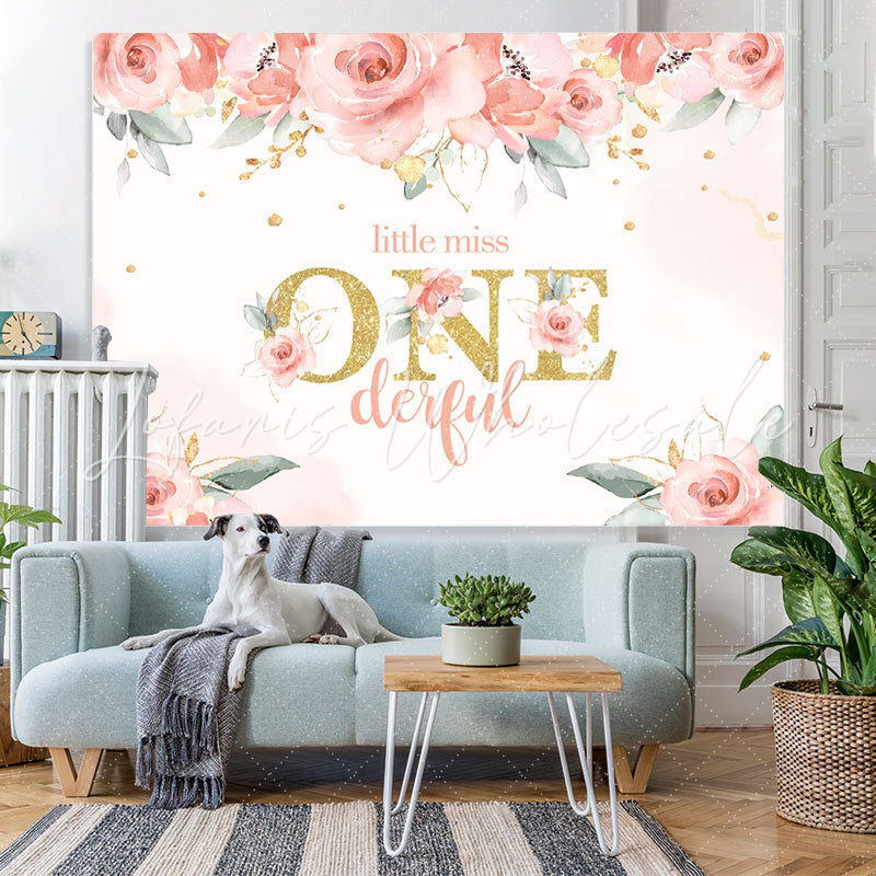 Lofaris Little Miss One Floral Themed Birthday Backdrop for Girls