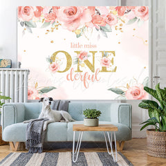 Lofaris Little Miss One Floral Themed Birthday Backdrop for Girls