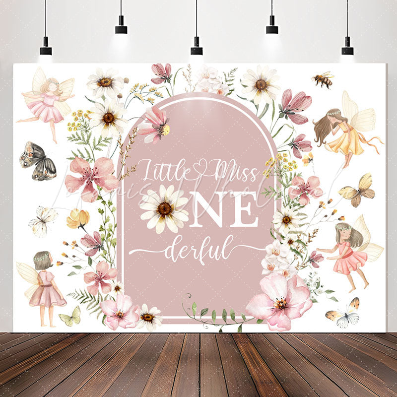 Lofaris Little Miss Onederful Flower Fairy Birthday Backdrop