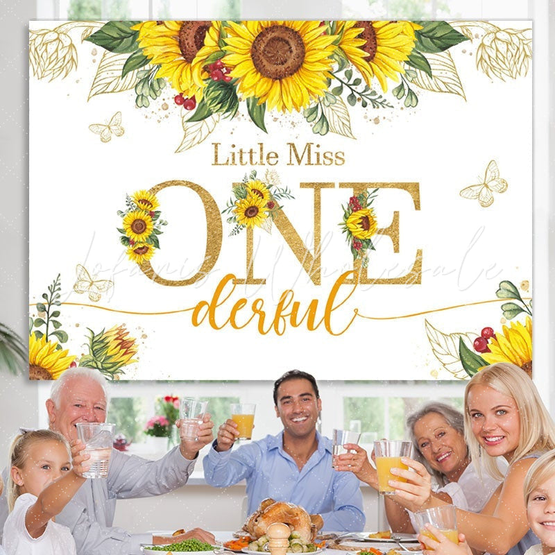 Lofaris Little Miss Onederful Sunflower 1st Birthday Backdrop