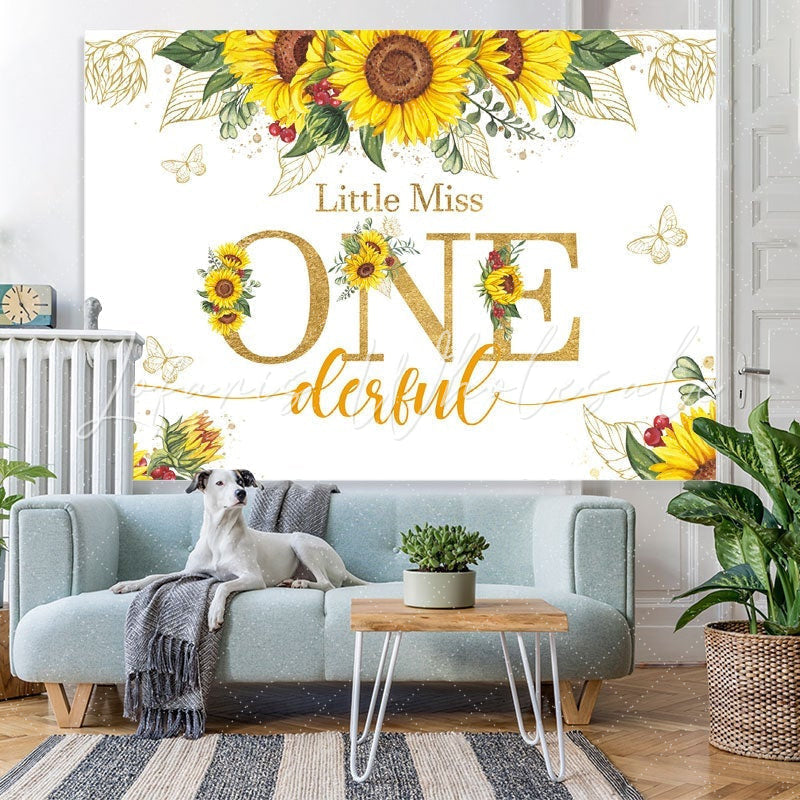 Lofaris Little Miss Onederful Sunflower 1st Birthday Backdrop