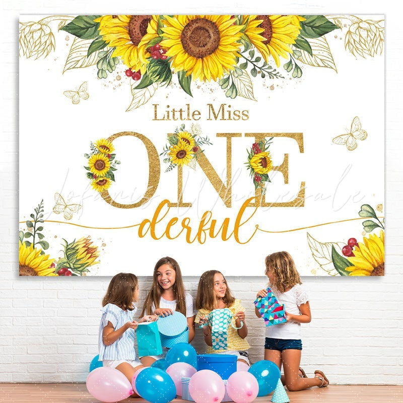 Lofaris Little Miss Onederful Sunflower 1st Birthday Backdrop