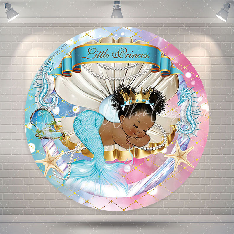 Lofaris Little Princess Mermaid Round Baby Shower Backdrop