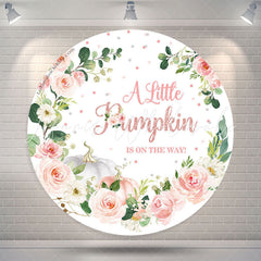 Lofaris Little Pumpkin Floral Round Girl Baby Shower Backdrop