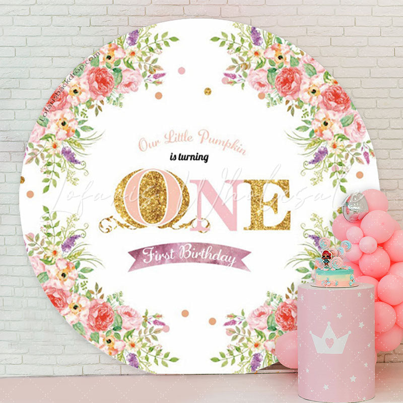 Lofaris Little Pumpkin Happy 1st Birthday Circle Backdrop