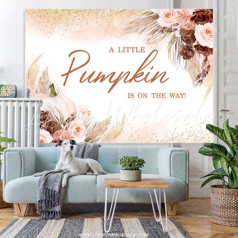 Lofaris Little Pumpkin Light Pink Floral Baby Shower Backdrop