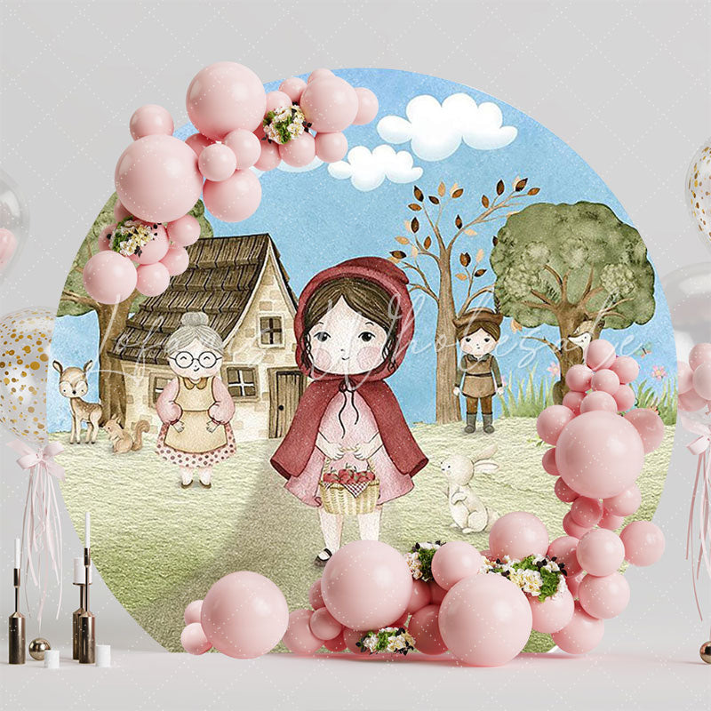 Little Red Riding Hood Background Round Backdrop for Fairy Tale Party