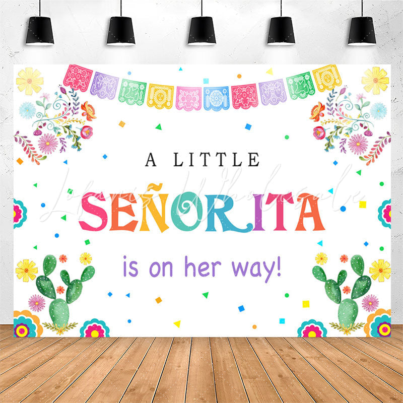 Lofaris Little Senorita On The Way Fiesta Baby Shower Backdrop