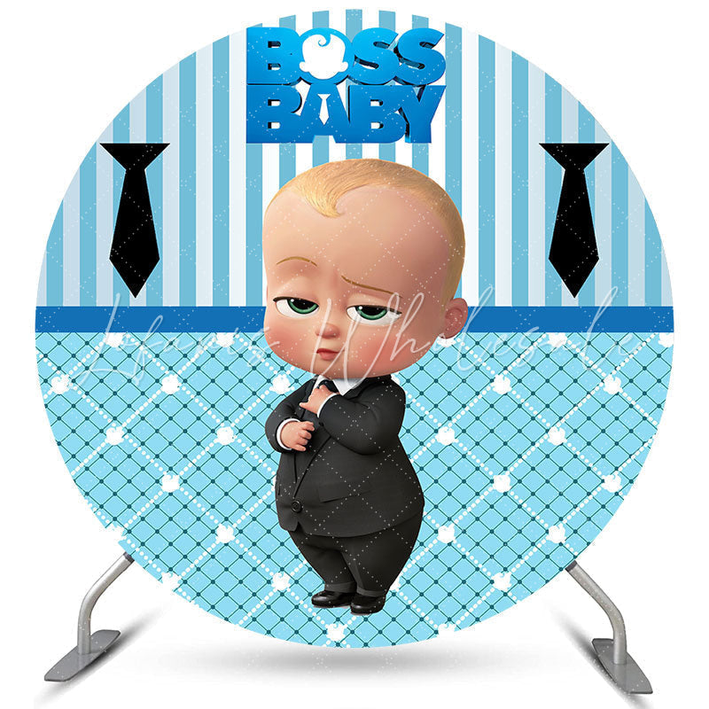 Lofaris Little Suit Baby Round Blue Happy Birthday Backdrop