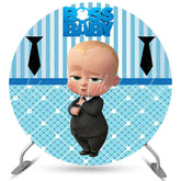 Lofaris Little Suit Baby Round Blue Happy Birthday Backdrop