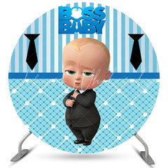 Lofaris Little Suit Baby Round Blue Happy Birthday Backdrop