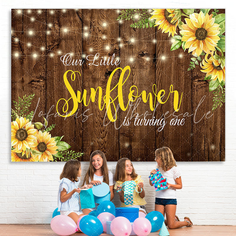 Lofaris Little Sunflower Wooden 1st Happy Birthady Backdrop
