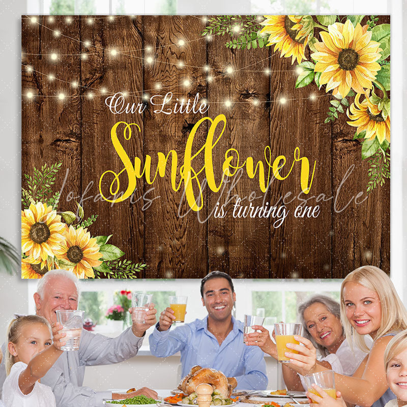 Lofaris Little Sunflower Wooden 1st Happy Birthady Backdrop