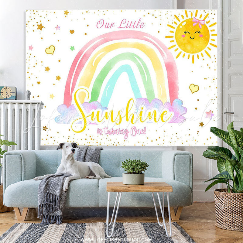 Lofaris Little Sunshine Is Turning One Rainbow Birthday Backdrop