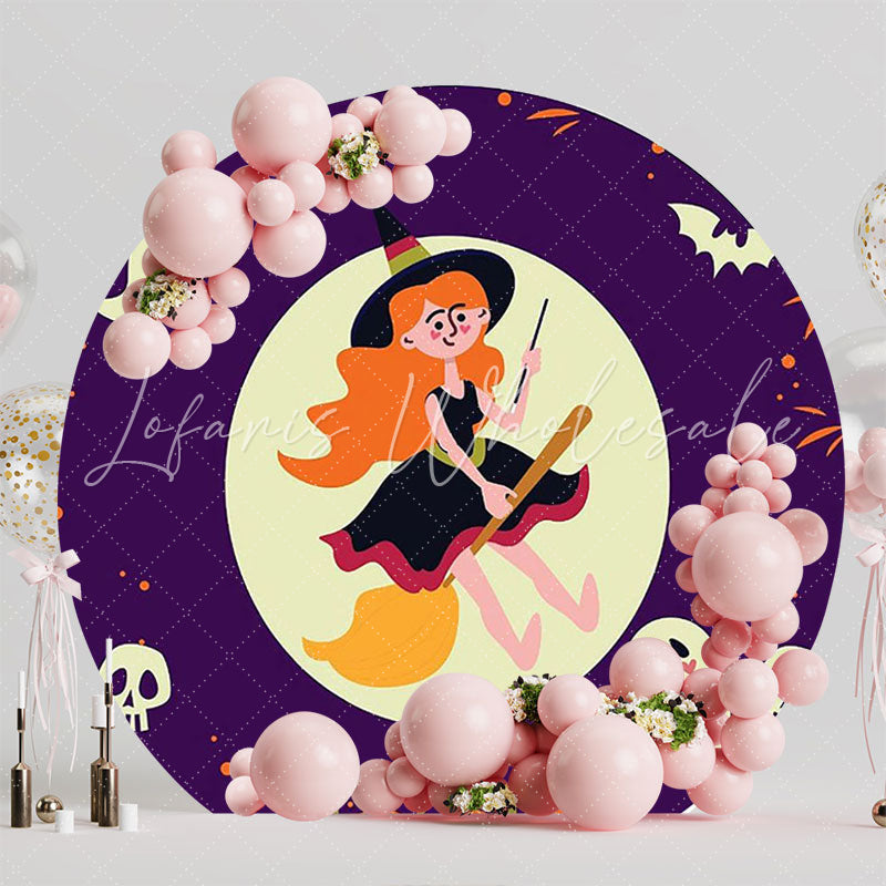 Little Witch and Ghosts Round Backdrop for Halloween