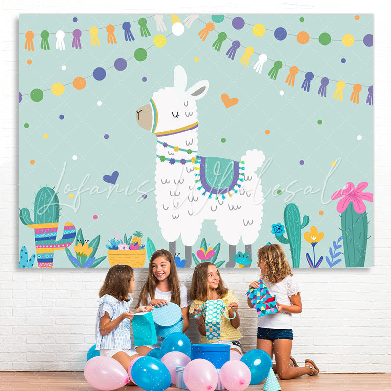 Lofaris Llama Cactus Happy Birthday Backdrop Party for Kids