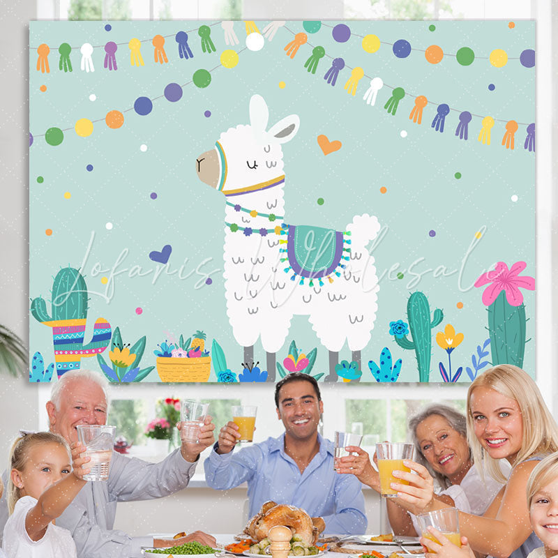 Lofaris Llama Cactus Happy Birthday Backdrop Party for Kids