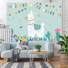 Lofaris Llama Cactus Happy Birthday Backdrop Party for Kids